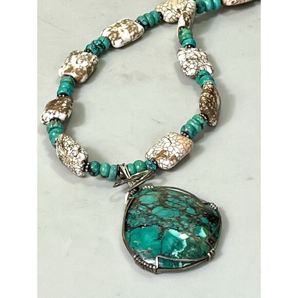 VTG Native American Sterling 925 Chunky Turquoise Agate Bead Statement Necklace - Picture 7 of 16